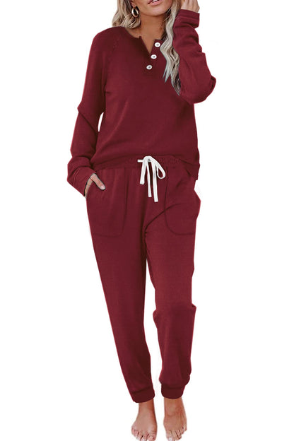 Women's Casual Button Sports Two-Piece Suit with Pockets