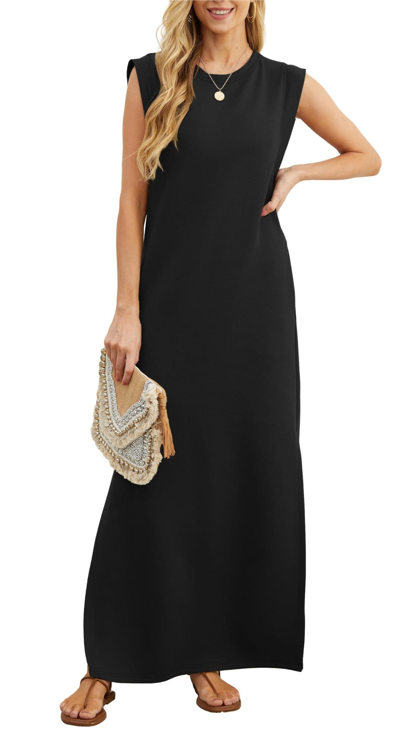 Women Summer Casual Loose Split Wrinkle-Free Long Dress