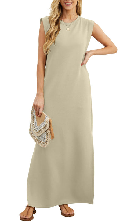 Women Summer Casual Loose Split Wrinkle-Free Long Dress