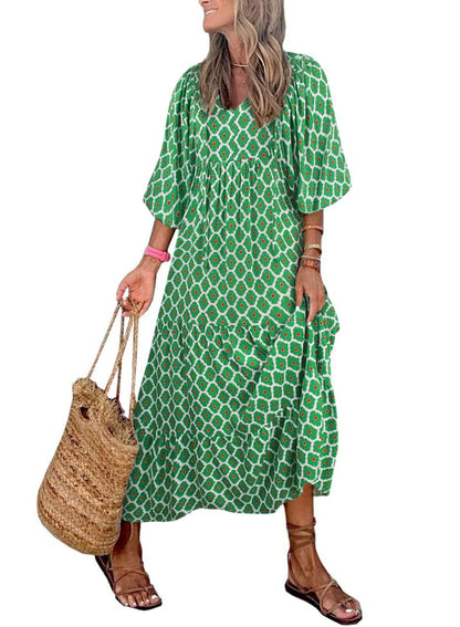 SUMMER CHIC- Women's Puff Sleeve Floral Boho Maxi Dress (Buy 2 Free Shipping)