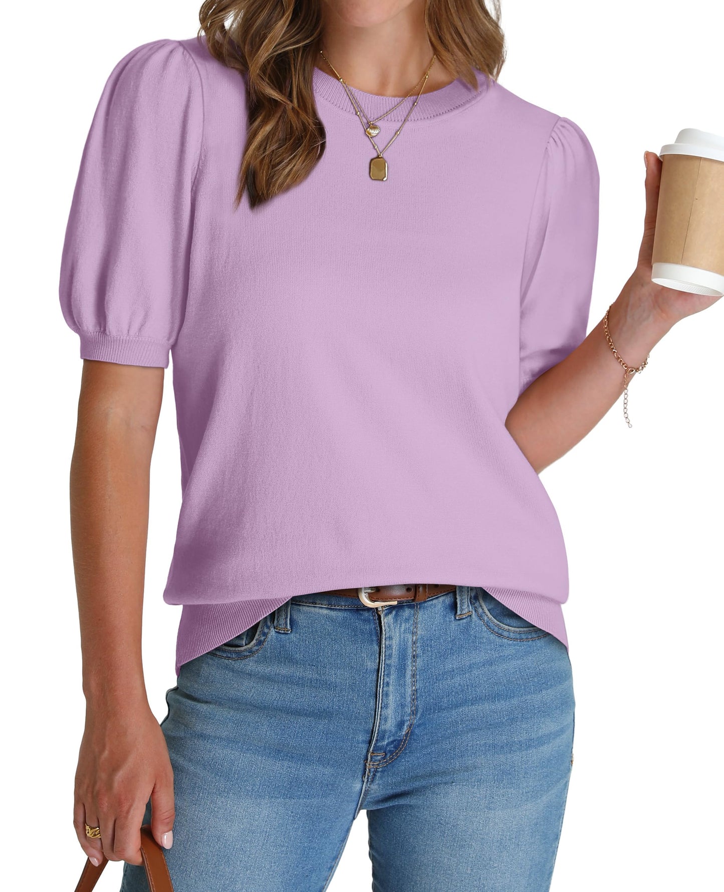 Women's Lightweight Puff Short Sleeve Sweater