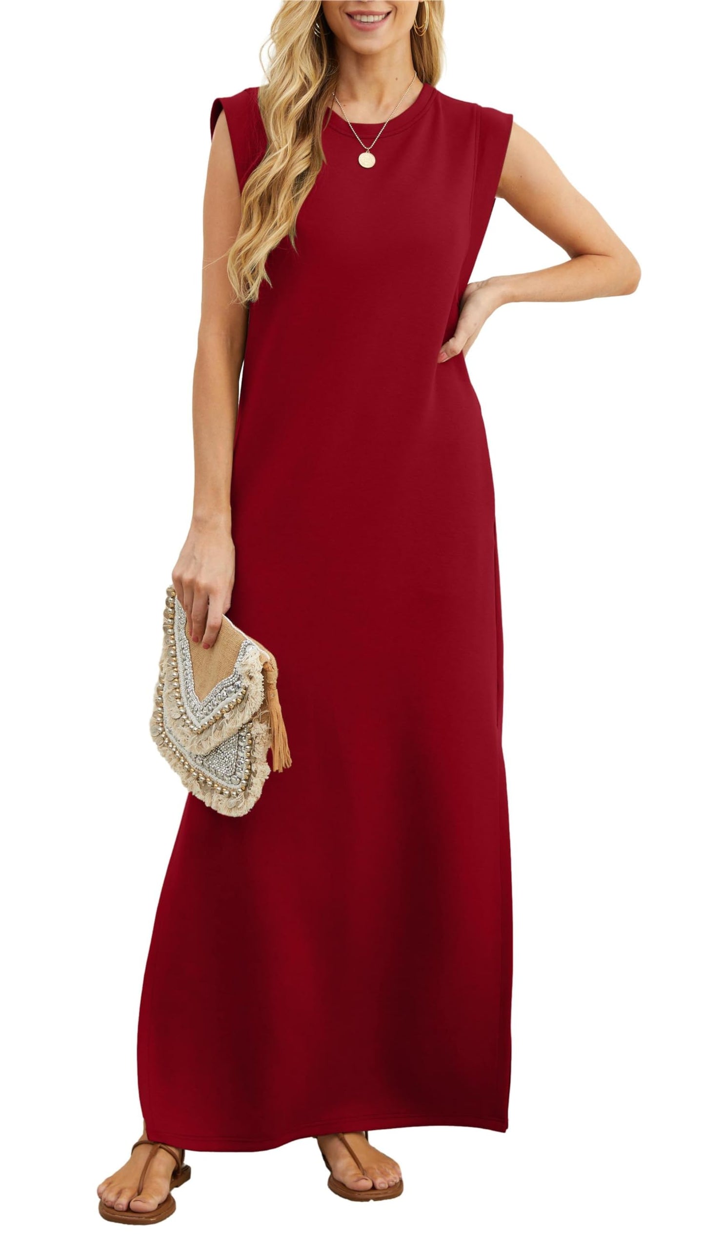 Women Summer Casual Loose Split Wrinkle-Free Long Dress