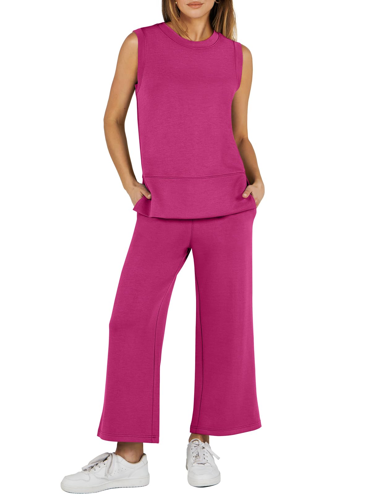 Women's Sleeveless Slit Hem Wide Leg Suit Casual Two Piece Set(Buy 2 Free Shipping)