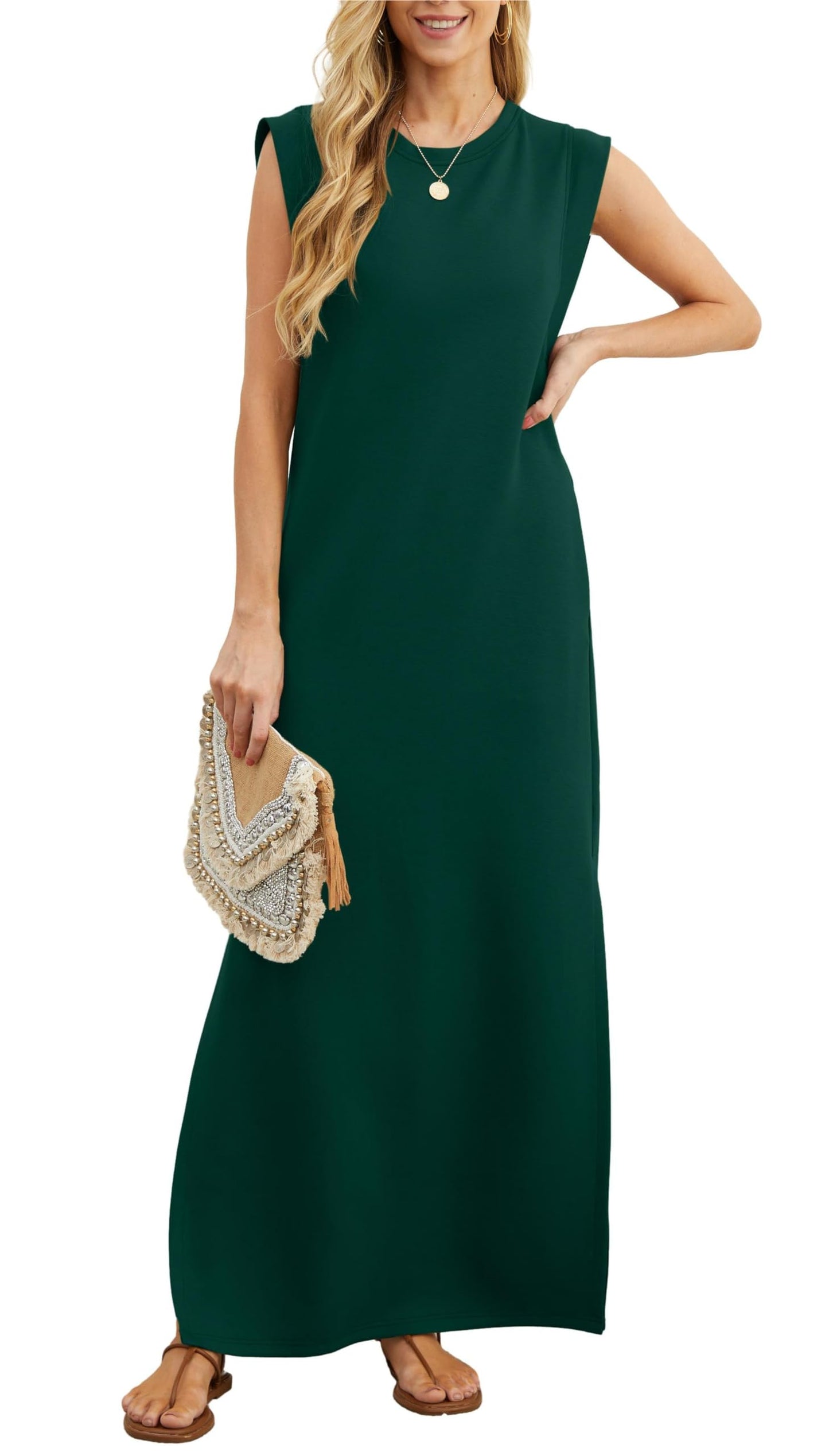 Women Summer Casual Loose Split Wrinkle-Free Long Dress