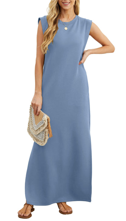 Women Summer Casual Loose Split Wrinkle-Free Long Dress