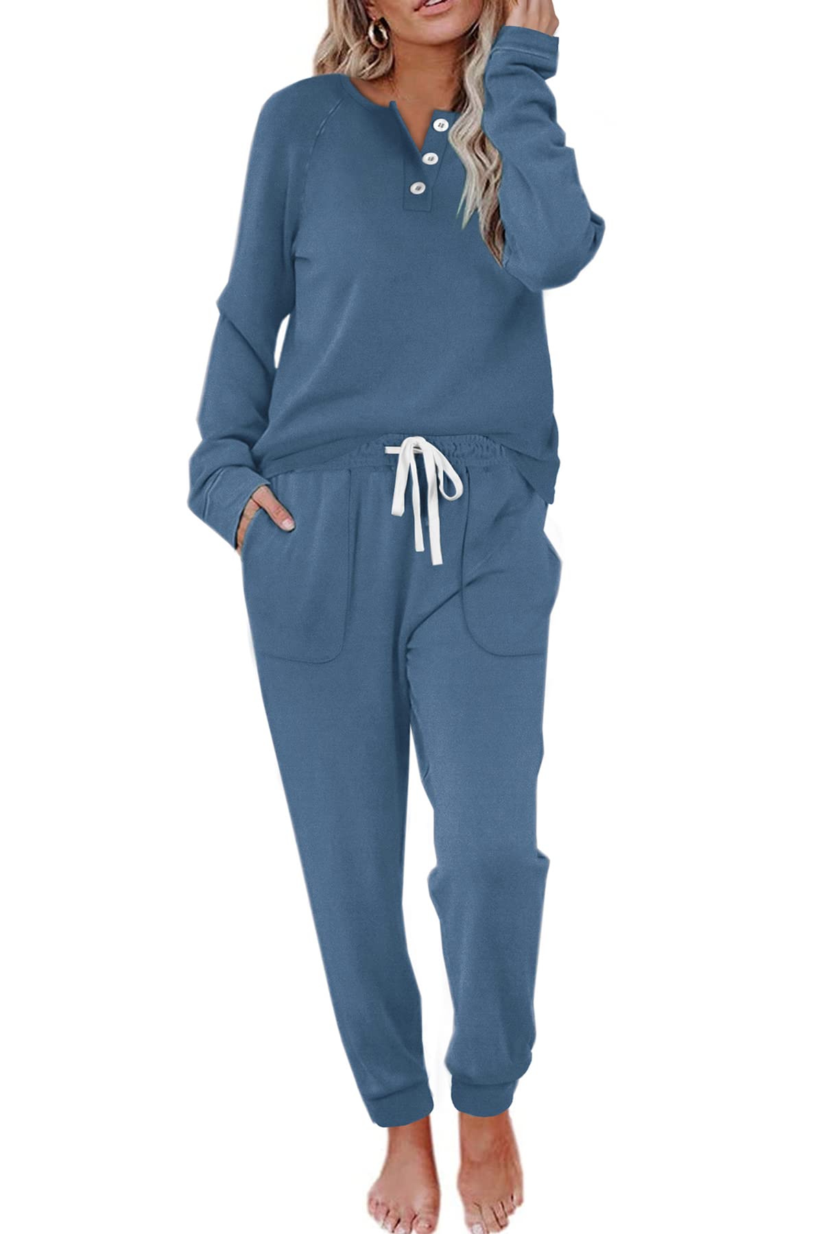 Women's Casual Button Sports Two-Piece Suit with Pockets