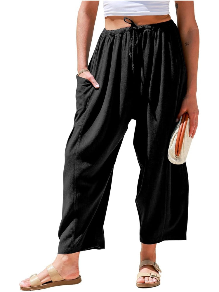 Limited time sale🔥Womens Linen Drawstring Palazzo Harem Pants with Pockets
