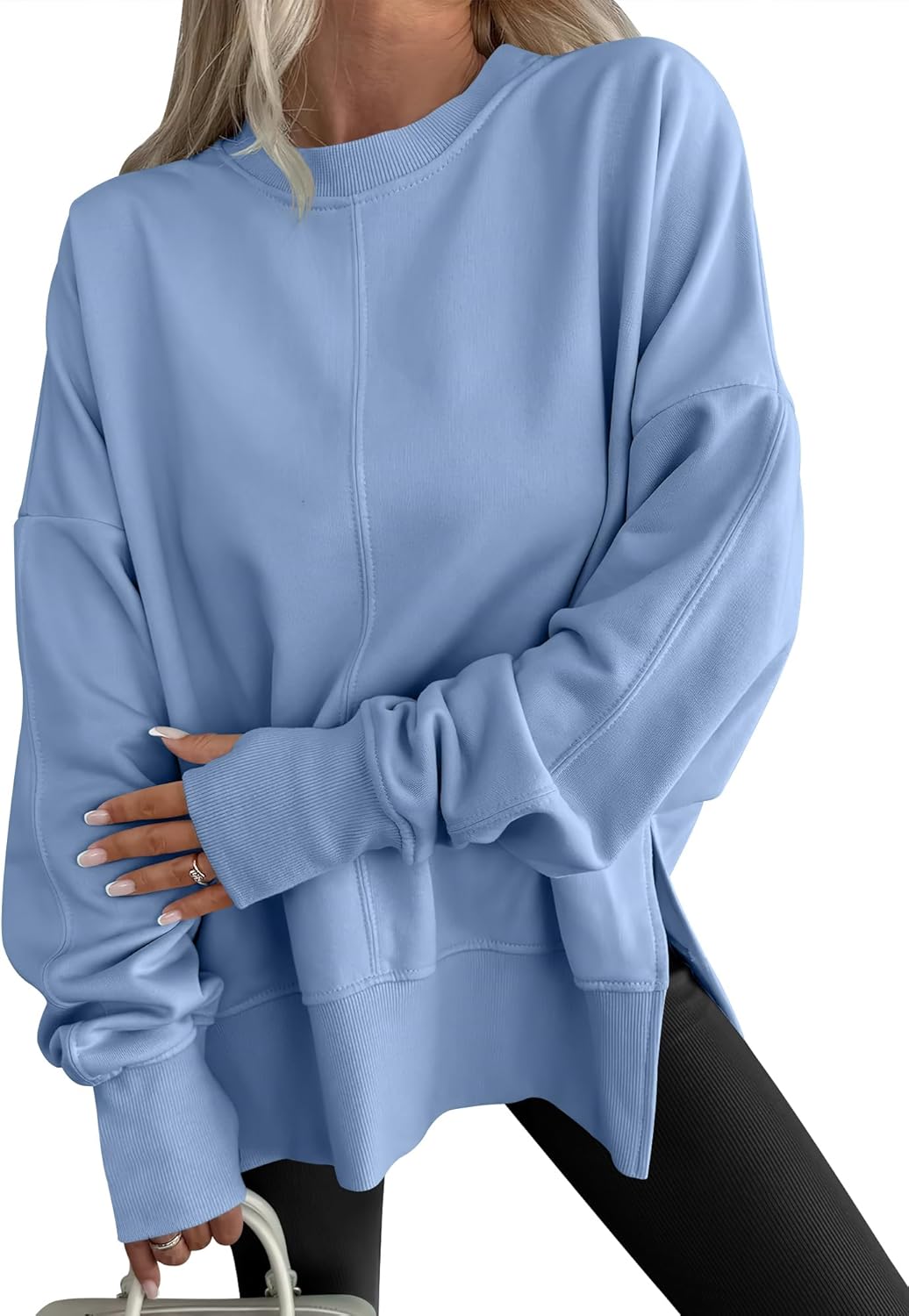 Limited time sale🔥Womens Oversized Thumbhole Long Sleeve Side Slit Pullover Top