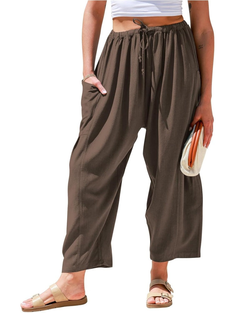 Limited time sale🔥Womens Linen Drawstring Palazzo Harem Pants with Pockets