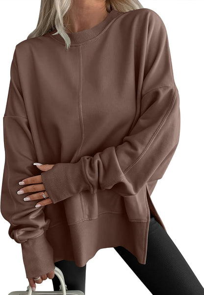 Limited time sale🔥Womens Oversized Thumbhole Long Sleeve Side Slit Pullover Top
