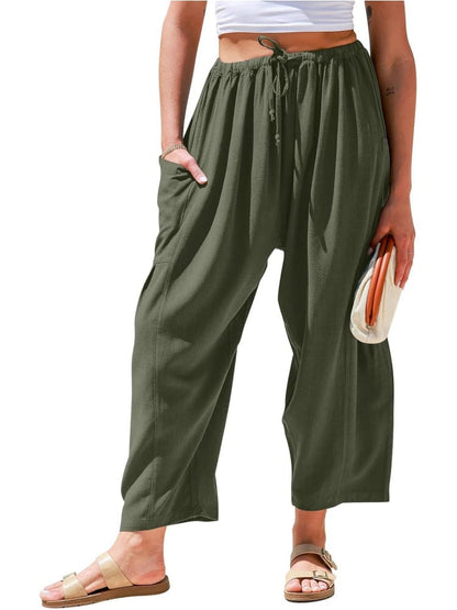 Limited time sale🔥Womens Linen Drawstring Palazzo Harem Pants with Pockets
