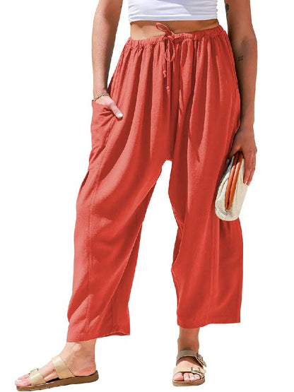Limited time sale🔥Womens Linen Drawstring Palazzo Harem Pants with Pockets