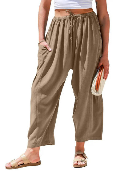 Limited time sale🔥Womens Linen Drawstring Palazzo Harem Pants with Pockets