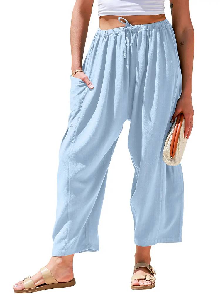 Limited time sale🔥Womens Linen Drawstring Palazzo Harem Pants with Pockets