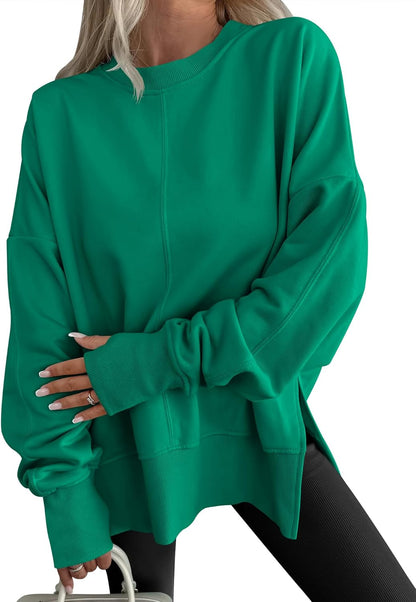 Limited time sale🔥Womens Oversized Thumbhole Long Sleeve Side Slit Pullover Top