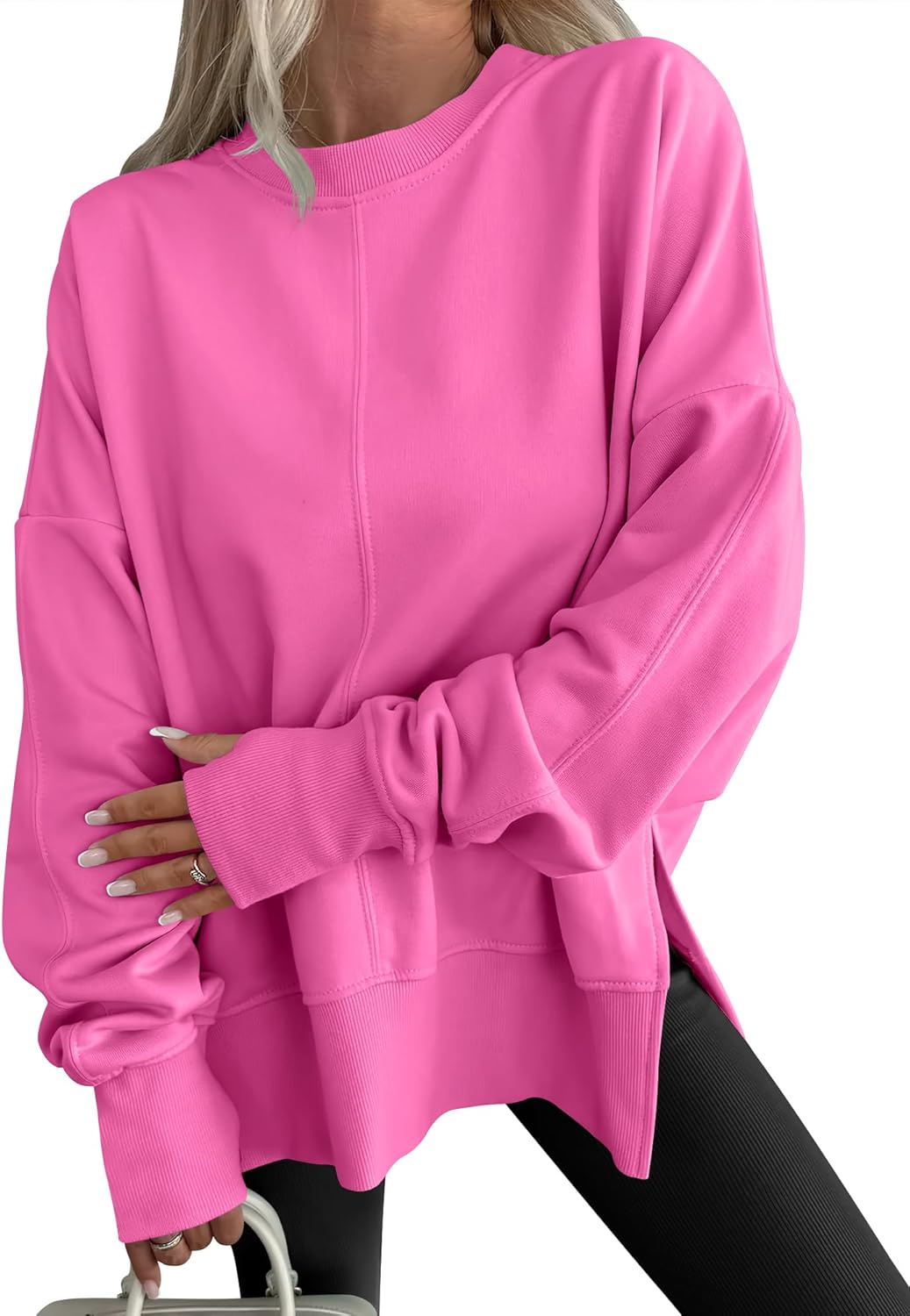 Limited time sale🔥Womens Oversized Thumbhole Long Sleeve Side Slit Pullover Top