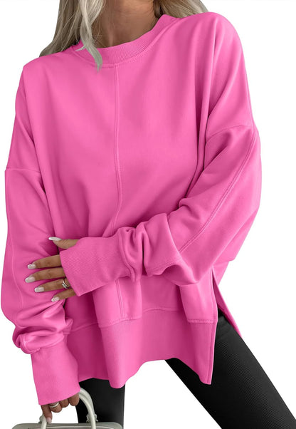 Limited time sale🔥Womens Oversized Thumbhole Long Sleeve Side Slit Pullover Top