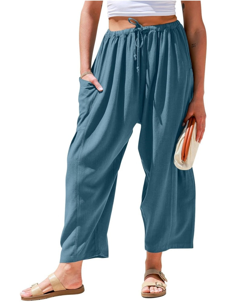 Limited time sale🔥Womens Linen Drawstring Palazzo Harem Pants with Pockets