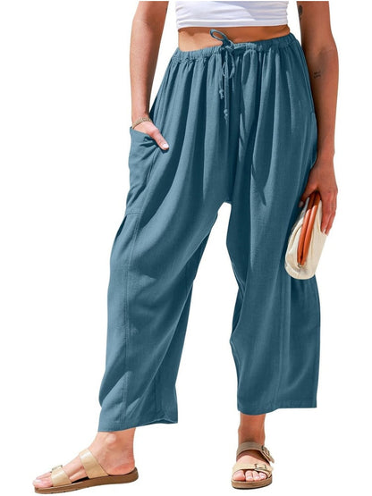 Limited time sale🔥Womens Linen Drawstring Palazzo Harem Pants with Pockets
