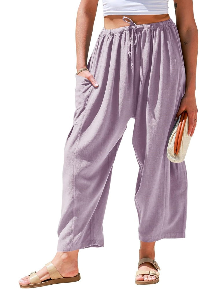 Limited time sale🔥Womens Linen Drawstring Palazzo Harem Pants with Pockets