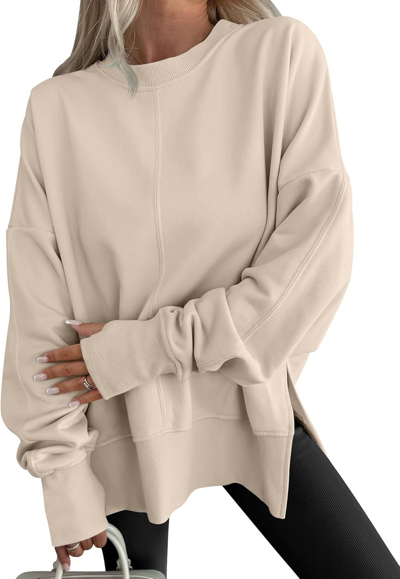 Limited time sale🔥Womens Oversized Thumbhole Long Sleeve Side Slit Pullover Top