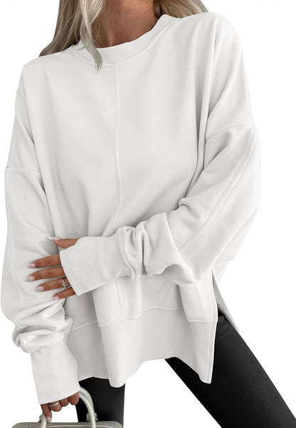 Limited time sale🔥Womens Oversized Thumbhole Long Sleeve Side Slit Pullover Top