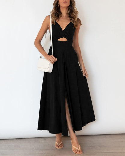 2023 Summer Spaghetti Strap Dress Sleeveless V Neck Cutout Slit Casual