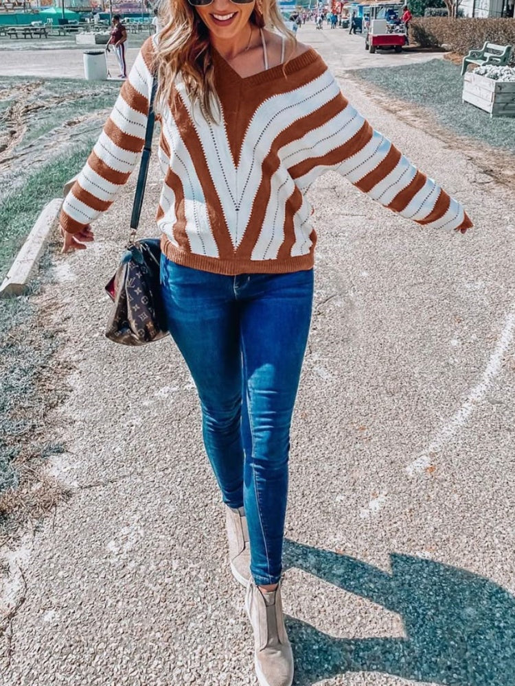 Autumn Striped Color Block Knitted Sweater (BUY 2 10% OFF)