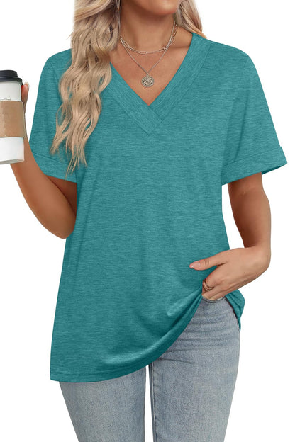Women's Summer Tops Short Sleeve Basic Casual V Neck T Shirts