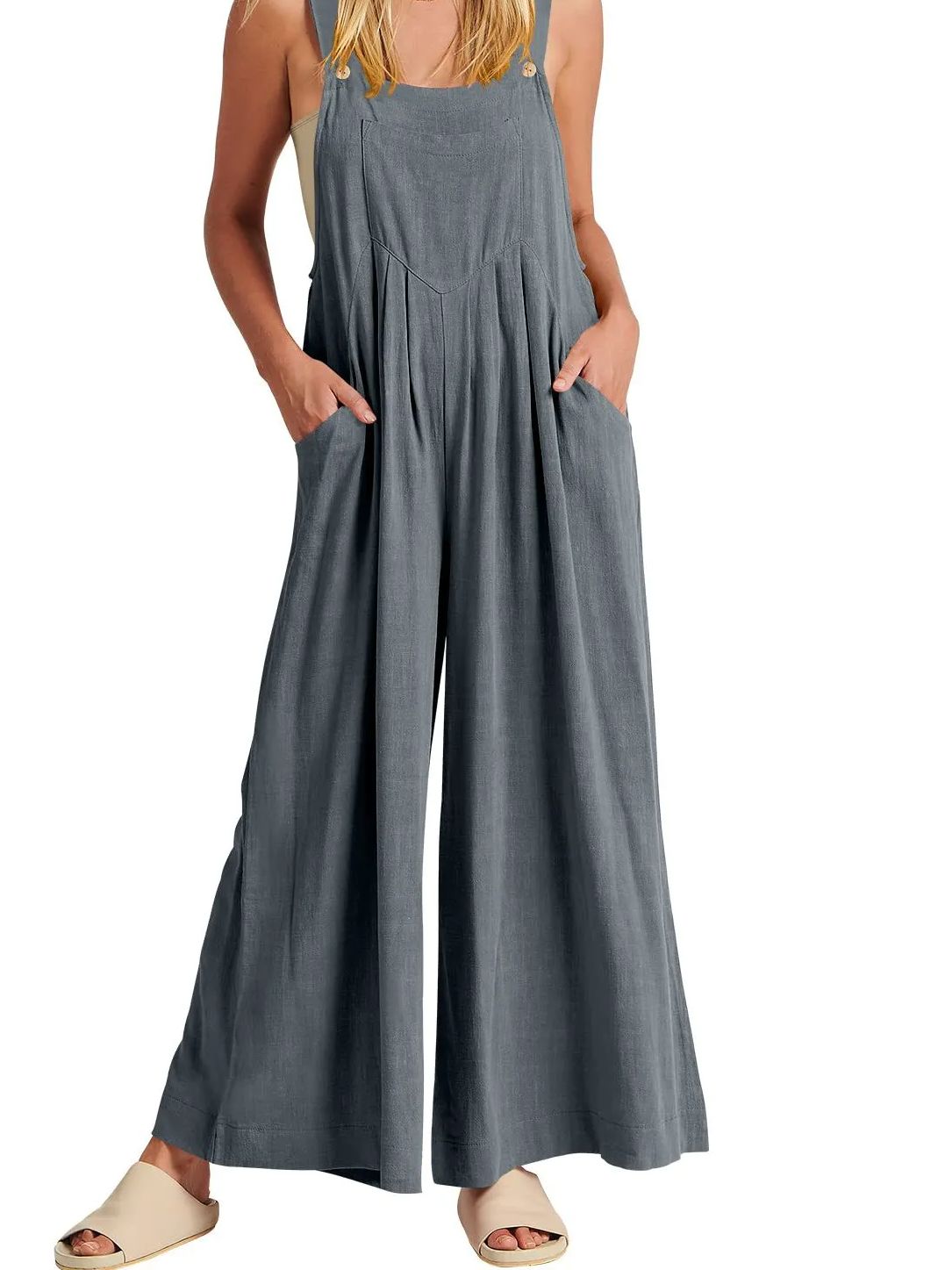 Women's Sleeveless Wide Leg Jumpsuit with Pockets