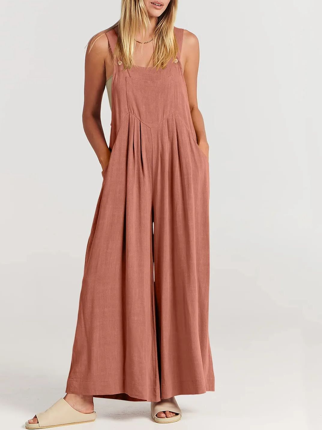 Women's Sleeveless Wide Leg Jumpsuit with Pockets