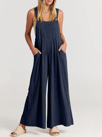 Women's Sleeveless Wide Leg Jumpsuit with Pockets