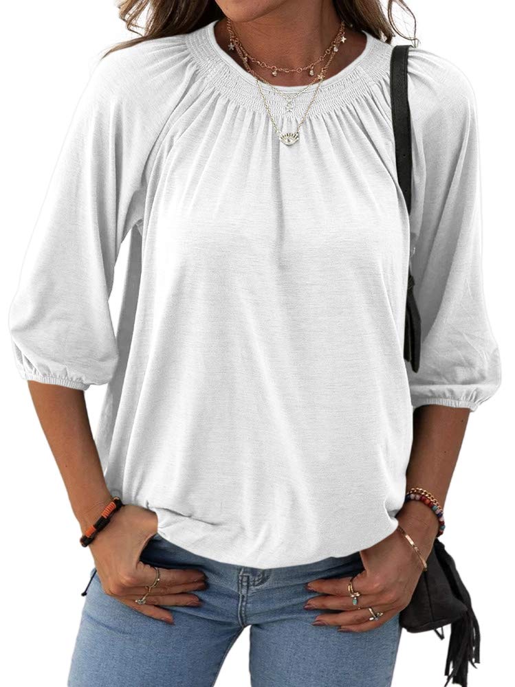 Limited time sale 🔥Women's Casual Cotton 3/4 Sleeve Loose Pleated Basic Tops