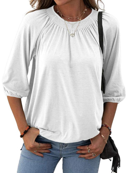 Limited time sale 🔥Women's Casual Cotton 3/4 Sleeve Loose Pleated Basic Tops