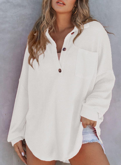 Limited time sale 🔥Women's Waffle Knit Henley Button Shirt Jacket