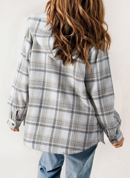 HOT SALE🔥Women's Fall Fuzzy Flannel Long Sleeve Plaid Jacket Coat with Hood