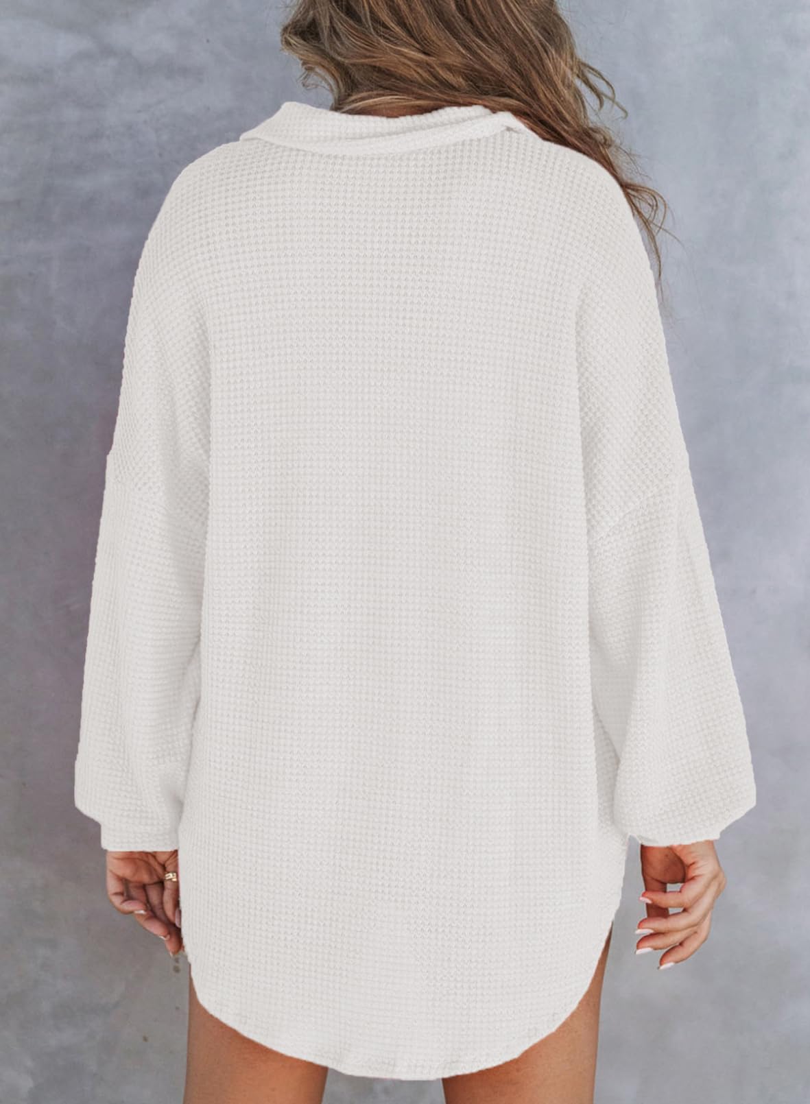 Autumn Women's Waffle Knit Henley V Neck Shirt Jacket