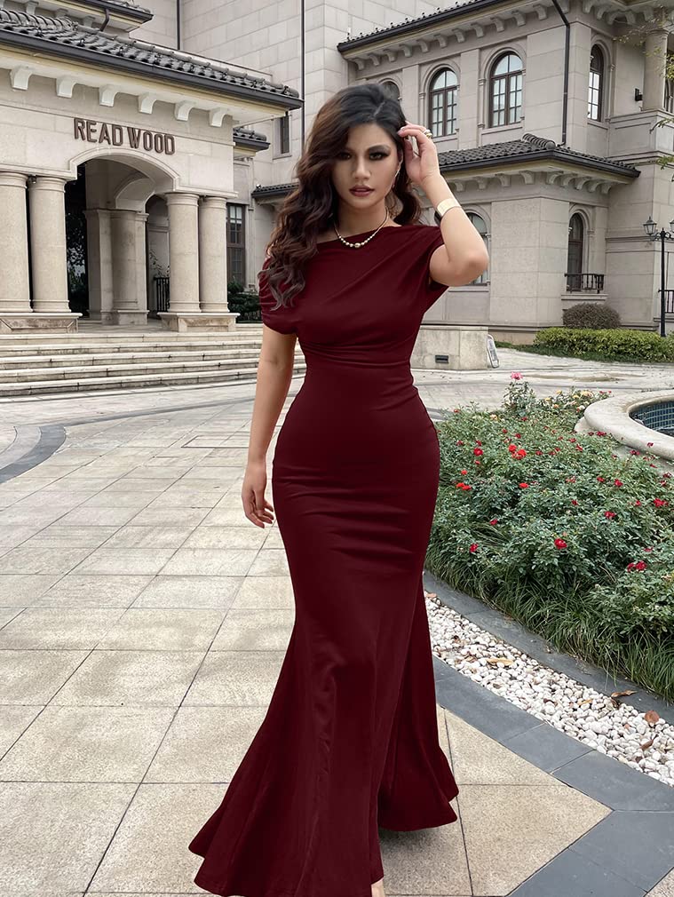 Women's Elegant Off Shoulder Bodycon Long Formal Party Evening Dress