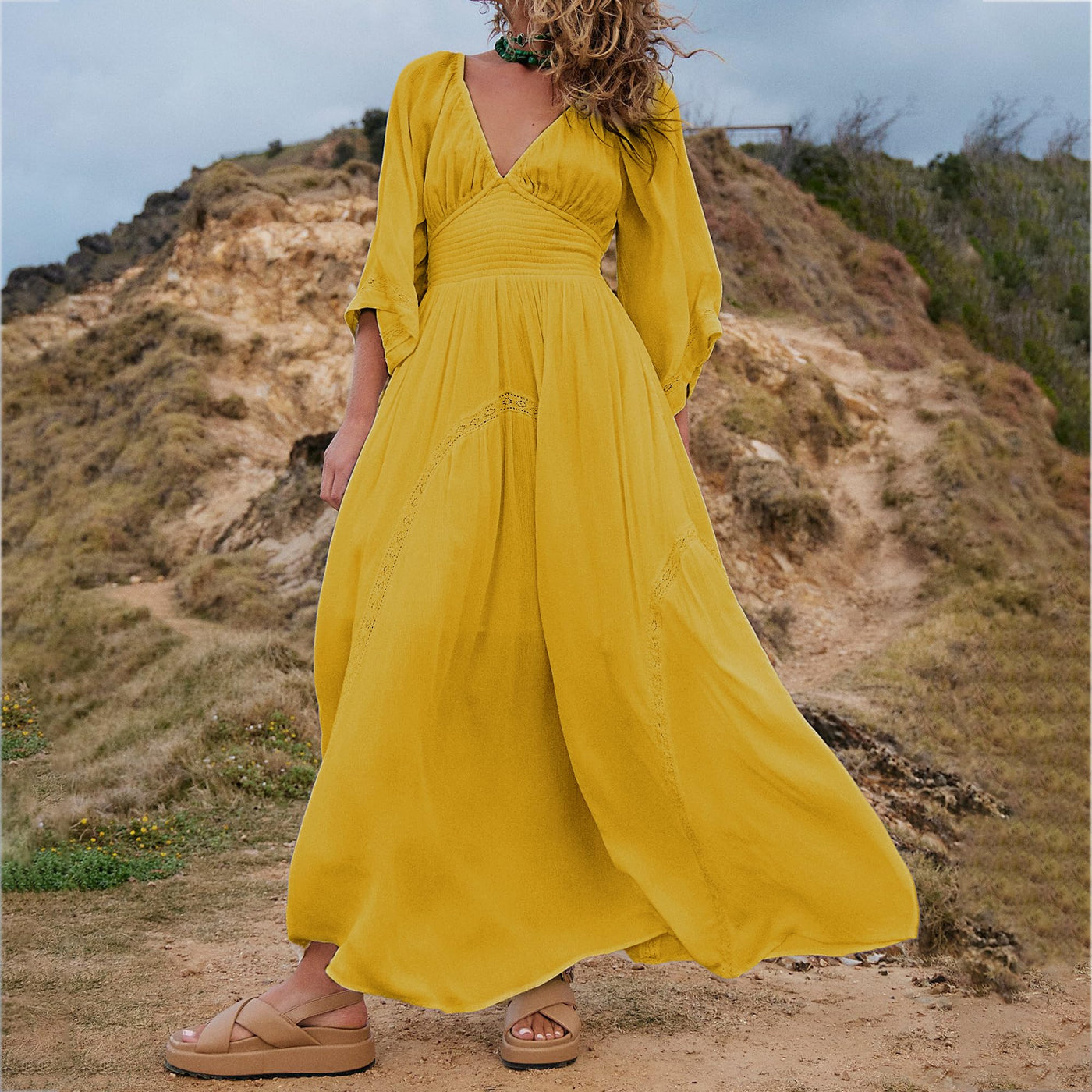 Women's V-Neck Summer Maxi Dress with Pocket (Buy 2 Free Shipping)