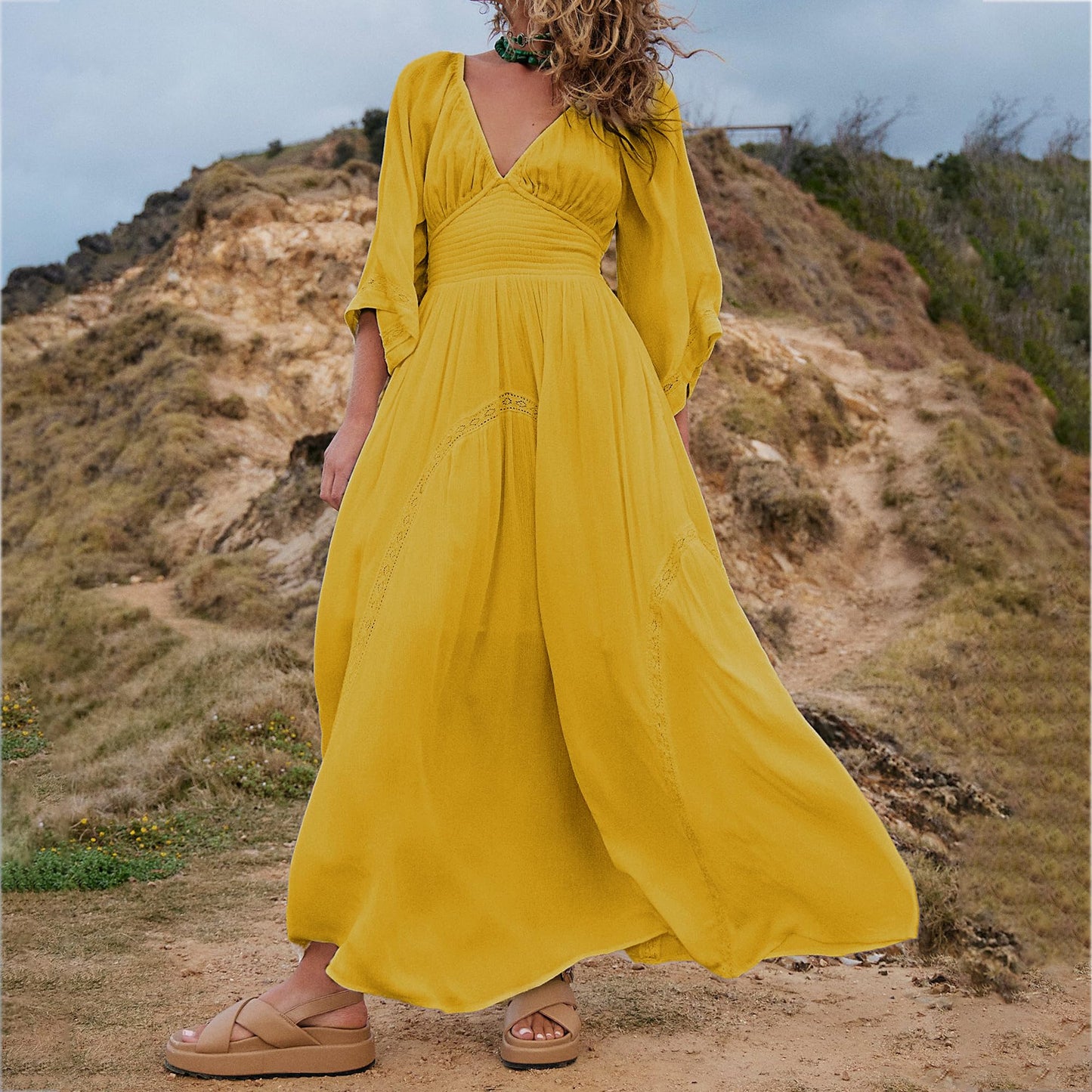 Women's V-Neck Summer Maxi Dress with Pocket (Buy 2 Free Shipping)