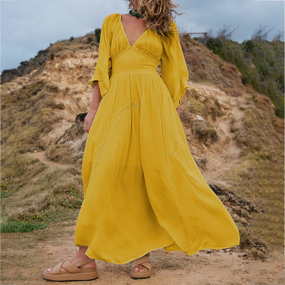Women's V-Neck Summer Maxi Dress with Pocket (Buy 2 Free Shipping)