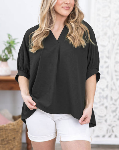 Puff Sleeve Woven Top (Buy 2 Free Shipping)