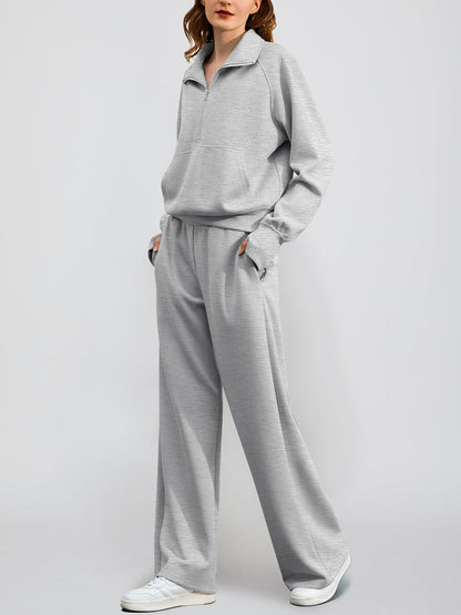 Women's Oversized Half Zip Wide Leg 2 Piece Outfits Lounge Set
