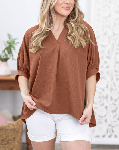 Puff Sleeve Woven Top (Buy 2 Free Shipping)