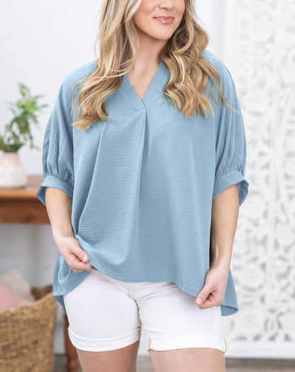 Puff Sleeve Woven Top (Buy 2 Free Shipping)