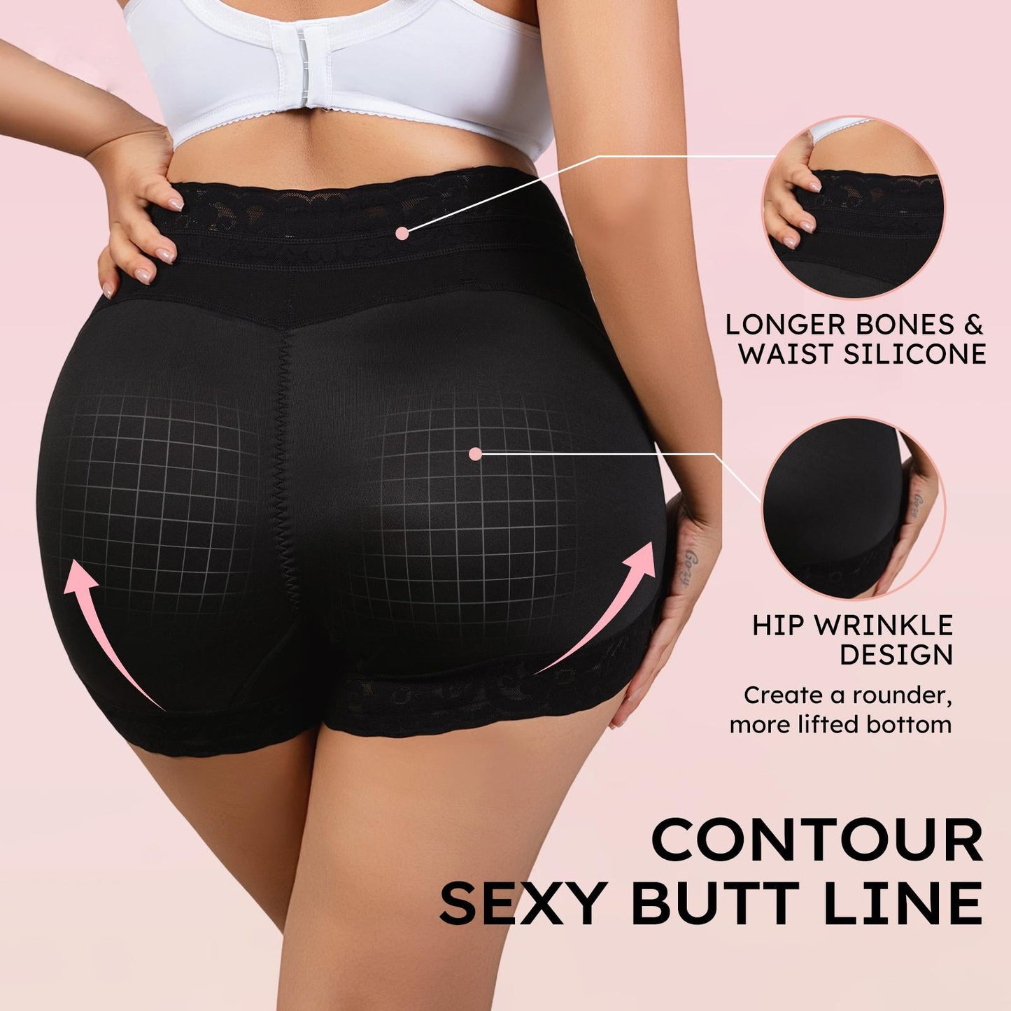 High Waist Tummy Control Shapewear Shorts with Lace & Anti-Slip Band