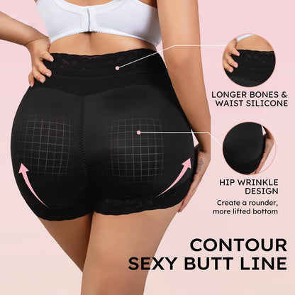 High Waist Tummy Control Shapewear Shorts with Lace & Anti-Slip Band