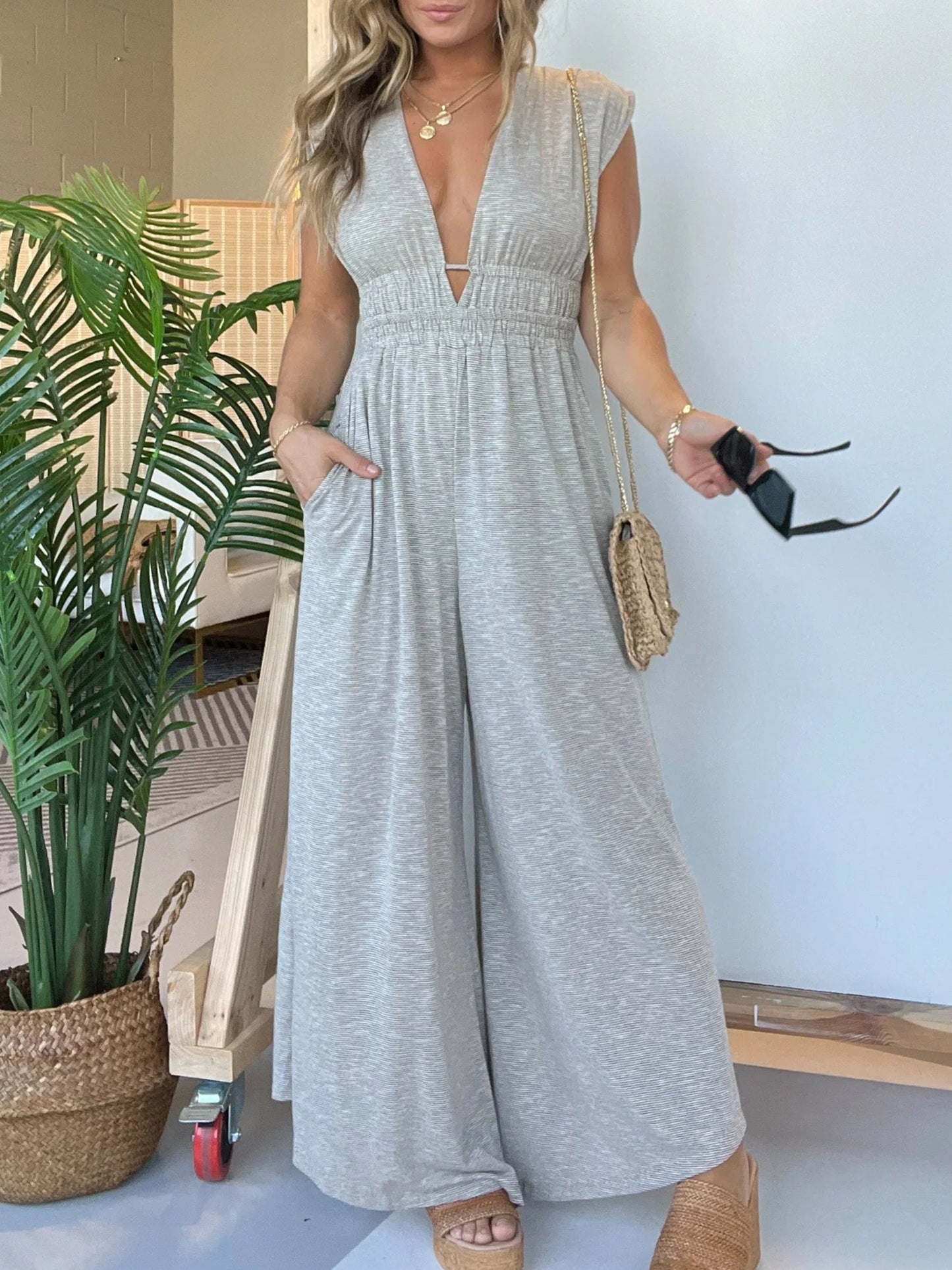 Women's Deep V Hi Lo Hem Jumpsuit (Buy 2 Free Shipping)
