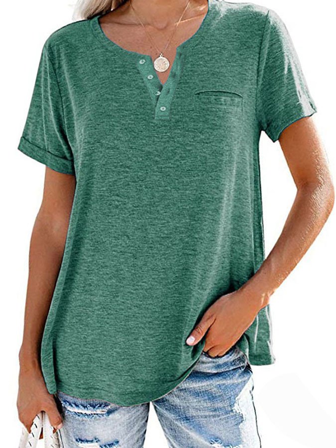 Summer Fashion Solid Color Pocket Short Sleeve T-Shirt