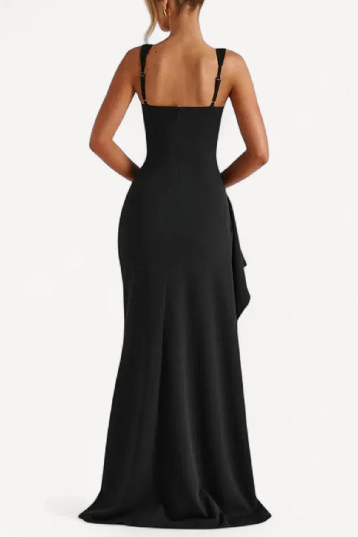 Women's Elegant Square Neck Bodycon High Split Ruched  Formal Dress